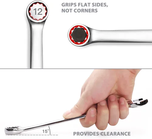 Miniatura 7 de Max Torque - Juego de llaves combinadas prémium de 15 piezas, tamaños completos SAE en pulgadas de 1/4 a 1 pulgada con organizador de estantes