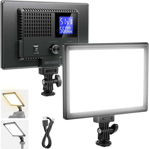 Miniatura 11 de NEEWER Panel de luz de video LED de 9" regulable con iluminación suave para cámara DSLR con mini trípode de escritorio, puertos USB tipo C