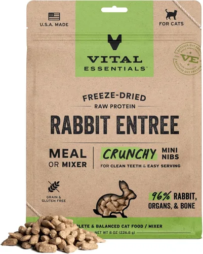Vital Essentials Comida Cruda Liofilizada de Conejo para Gatos tipo Comida o Mezclador, Trocitos Crujientes, 8 oz