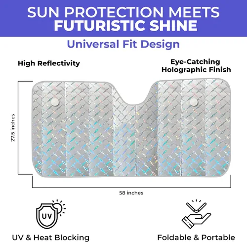 Miniatura 3 de EcoNour Parasol holográfico grande para parabrisas de automóvil, protector solar reflectante UV y de calor para automóviles, diseño de acordeón