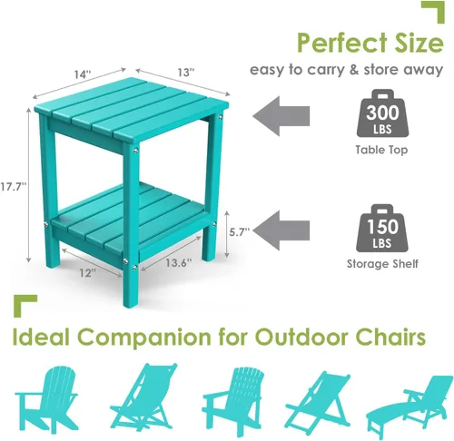 Miniatura 3 de GREENVINES Adirondack - Mesa lateral para exteriores 14 x 13 pulgadas Plástico HDPE Todo clima Aqua Mesas auxiliares exteriores Estante