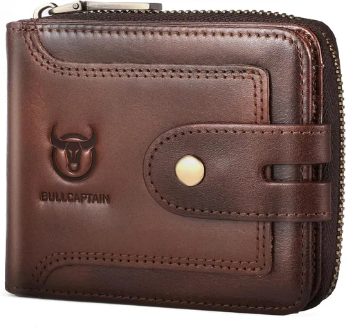 Miniatura 106 de LUKZIJAES Billetera de cuero genuino para hombre, con bloqueo RFID, delgada, plegable, bolsillo frontal, #3-Café, Vintage