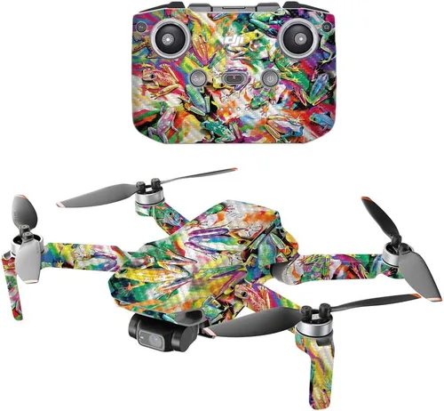 Miniatura 17 de Mighty Skins Fibra de carbono compatible con el dron portátil DJI Mini 2, salpicaduras de neón, acabado de fibra de carbono texturizado protector