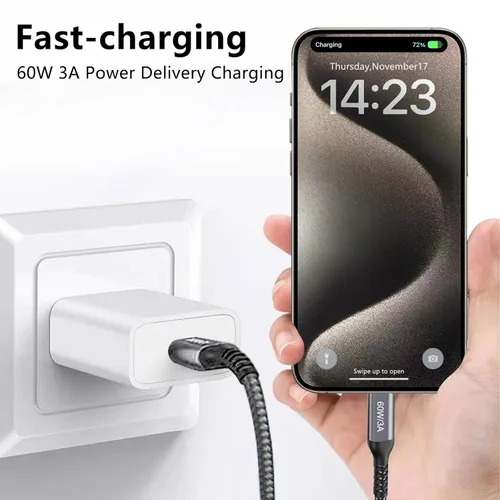 Miniatura 3 de Cables USB C a USB C de 60 W (paquete de 2 de 6.6 pies), cable tipo C a tipo C, cable de carga rápida compatible con iPhone 15, MacBook Pro/Air
