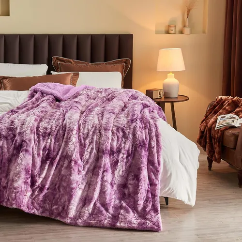 Miniatura 36 de NEWCOSPLAY - Manta de piel sintética súper suave con respaldo de sherpa, manta decorativa cálida y acogedora para habitación, sofá y piso