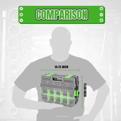 Miniatura 5 de Jack Boss Caja de herramientas con tapa transparente, caja organizadora de 17 compartimentos de un solo lado con divisores extraíbles para herrajes