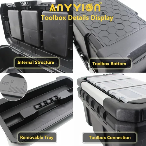 Miniatura 6 de Anyyion Caja de herramientas de 19 pulgadas con bandeja extraíble, verdaderamente fuerte y duradera para almacenamiento de manualidades, hogar