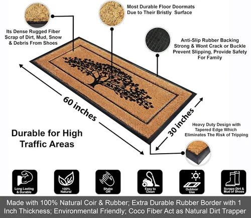 Miniatura 10 de A1HC Tapete para Puerta de Fibra de Coco Natural y Caucho, 30"x48" – Grueso, Duradero, Resistente, Anti-Desprendimiento, Resistente a