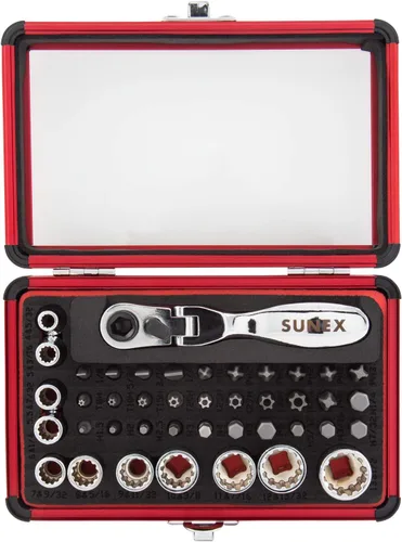 Miniatura 2 de Sunex 9732 - Juego de trinquete de 44 piezas de 1/4 de pulgada con cabezal flexible doble, juego de llaves y puntas y Klein Tools 65200 Juego