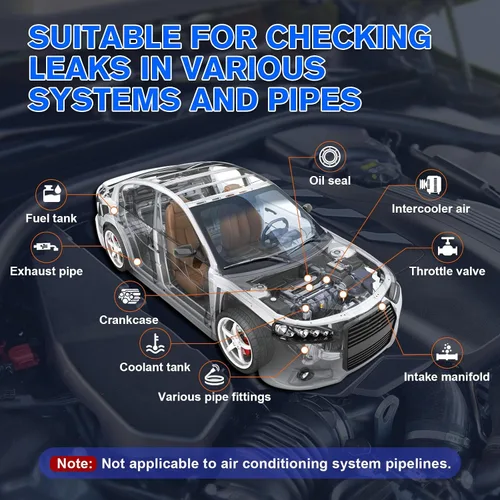 Miniatura 8 de T105 Detector de fugas de máquina de humo automotriz, probador de humo con bomba de aire integrada y manómetro de presión, kit de herramientas