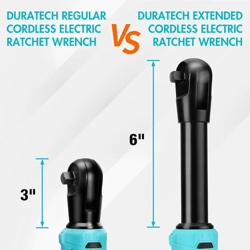 Miniatura 7 de DURATECH Llave de trinquete inalámbrica extendida, 3/8 pulgadas, 12 V, 44 pies, llave de trinquete eléctrica de cuello largo con 2 baterías de iones