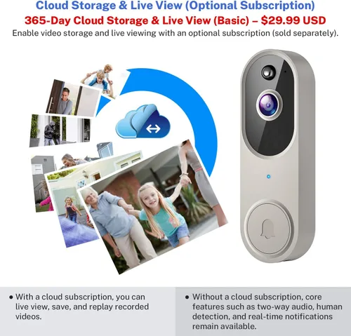 Miniatura 5 de Timbre inalámbrico de 1080p para seguridad del hogar, funciona con pilas, vista en vivo, almacenamiento en la nube, detección humana AI, visión