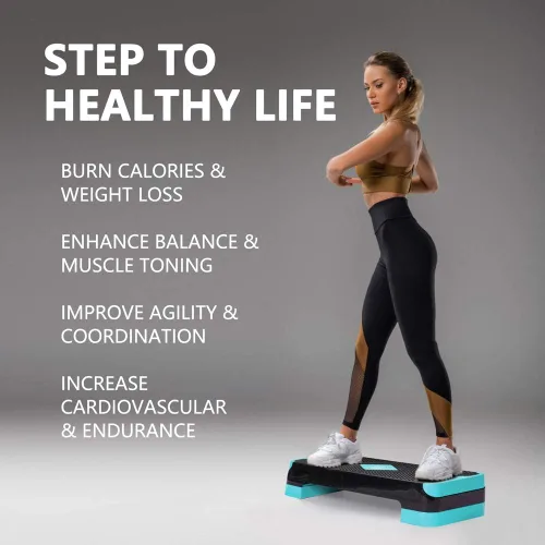 Miniatura 6 de GYMMAGE Stepper aeróbico de entrenamiento ajustable, plataforma de ejercicios aeróbicos con 2 elevadores, plataforma de ejercicios para fitness