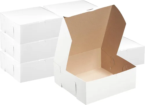 Paquete de 100 cajas blancas de pastelería de 10 x 10 x 5 pulgadas, cartón kraft blanco para el hogar o venta al por menor, cartón de papel