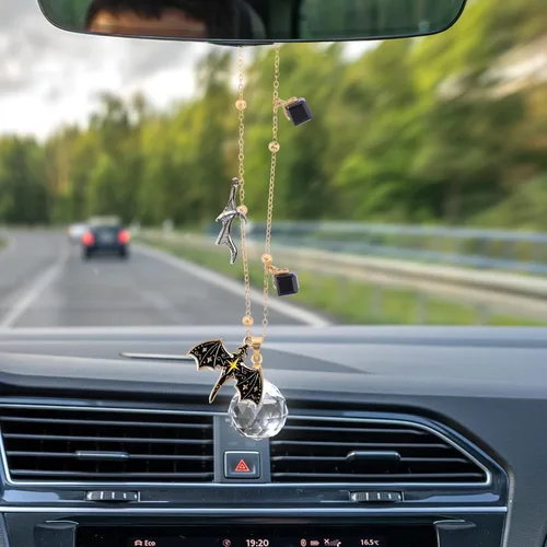 Miniatura 4 de Accesorios colgantes de dragón para espejo de automóvil, dije negro de autos de fantasía para espejos retrovisores, colgante de atrapasoles