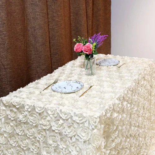 Miniatura 23 de Fanqisi Mantel de rosetón de 50x80 pulgadas, patrón de rosas, color púrpura, mantel de satén con rosetones de lino para decoración de mesa