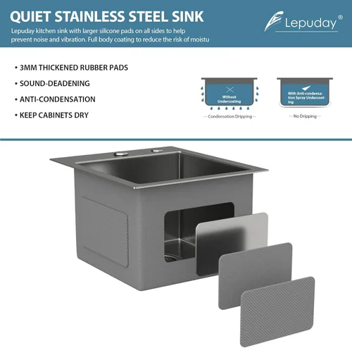 Miniatura 3 de Black Bar Sink Drop in 13x15 Inch Topmount Single Bowl Kitchen Sink Handmade T304 Stainless Steel Wet Bar Sink Outdoor RV Handmade Small Prep Sink