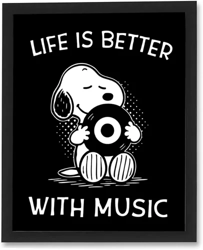 Life Is Better With Music - Impresión artística para pared, decoración de tipografía minimalista para sala de estar, estudio y espacios de trabajo,