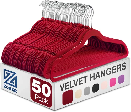 Miniatura 14 de Zober - Paquete de 50 perchas de terciopelo gris para abrigos, pantalones y ropa de vestir; perchas de fieltro fuertes y antideslizantes con ahorro