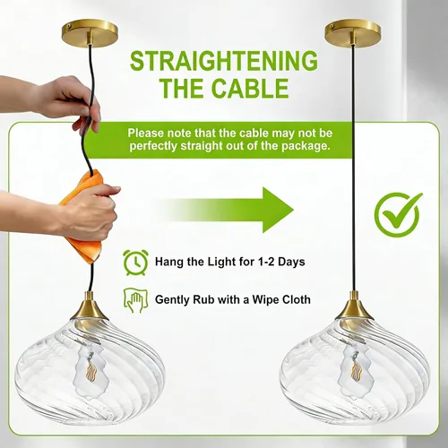 Miniatura 8 de Glass Pendant Lights Kitchen Island, 11'' Brass Gold Pendant Lighting Fixtures, Modern Hanging Ceiling Light with Striped Clear Glass Shade for