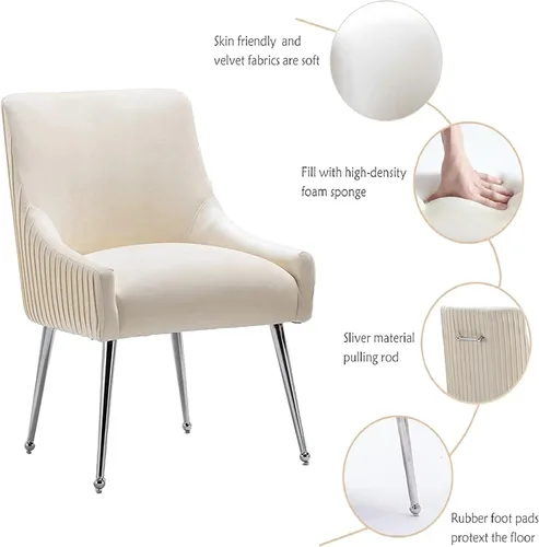 Miniatura 4 de Sillas de comedor de estilo moderno de terciopelo tapizado, silla de acento de tocador con barra vertical, silla capitonada con patas plateadas