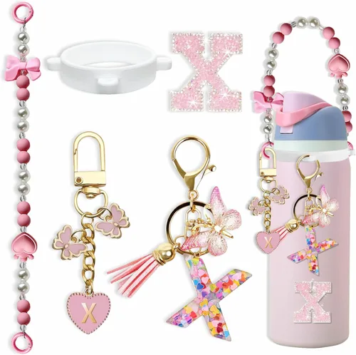 Miniatura 103 de Lindo Juego de Dijes de Letras para Botella de Agua Owala de 24oz, 32oz, 40oz, Owala Kids y Vaso de Café, FreeSip – Incluye Correa con Asa, para Rosa