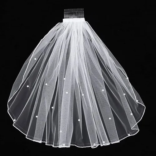 Miniatura 2 de Haraty velos de novia de cristal cortos de 1 nivel de malla suave con peine fiesta de boda velo de novia accesorios para el cabello para mujeres
