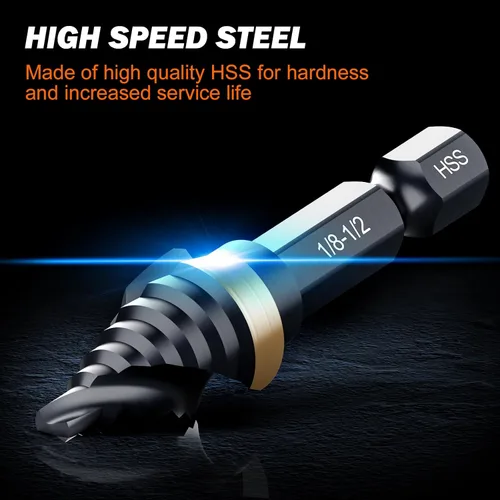 Miniatura 2 de THINKWORK Broca de Paso de Tamaño Único HSS, Broca de Paso HSS de 1/2", Unibit, Brocas de Paso de Vástago de 1/4" para Metal Suave, Acero, Madera