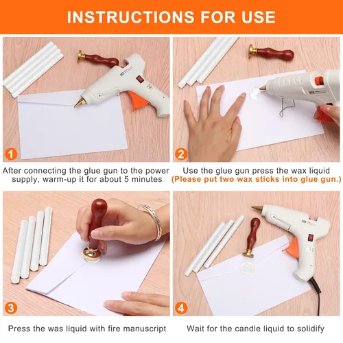 Miniatura 5 de Barras de Cera para Sellar 12P con Pistola de Pegamento, Luxiv Barras de Cera para Sellar de 5.4" 10MM Pistola de Pegamento de Manuscrito de Fuego