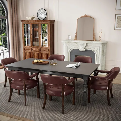 Miniatura 12 de Sillas de comedor con tapizados y brazos, silla de escritorio de oficina con remaches de metal. Sillas de capitán de jefe de PU, taburetes