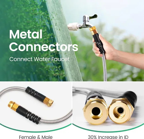 Miniatura 6 de Cesun Manguera de jardín corta de 3 pies, manguera de agua conductora de metal, resistente y ligera, tubo de agua de acero inoxidable para RV, al