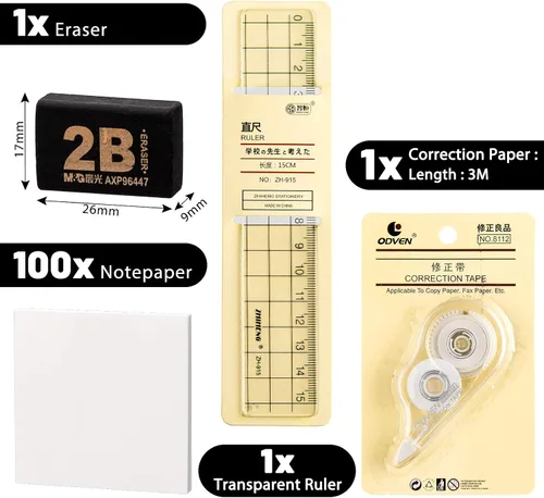 Miniatura 3 de Whaline Juego de papelería de estilo japonés de 10 piezas, bolígrafo de gel, lápiz mecánico, recambios de plomo, cinta de corrección, notas