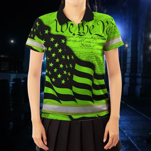 Miniatura 6 de Maddly Polo de alta visibilidad con diseño de calavera y bandera de Estados Unidos, ropa de trabajo patriótica con nombre personalizado