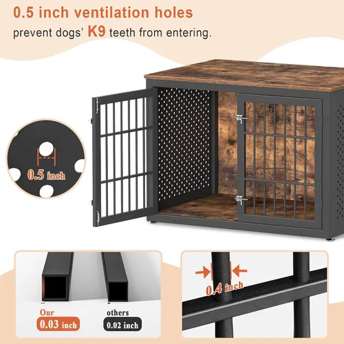 Miniatura 3 de rehomerance 42" Mueble de Jaula para Perros de Alta Resistencia para Perros Grandes y Medianos, Diseño Cerrado de Perrera de Madera y Metal, Mueble