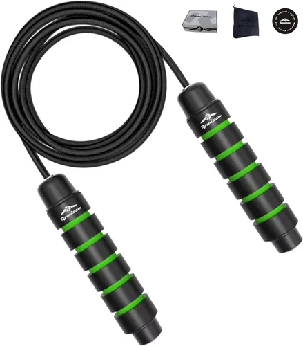 Miniatura 9 de Cuerda de saltar ajustable para artes marciales y fitness, cable sin enredos, asas ergonómicas de espuma y rodamientos de bolas, incluye toalla