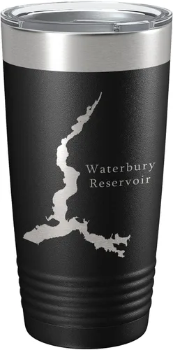 Waterbury Reservoir Tumbler Lake Map Travel Mug Insulated Laser Engraved Coffee Cup Vermont 20 oz Black