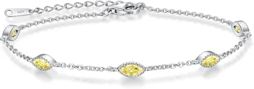 Miniatura 22 de CDE Pulsera de piedra natal para mujer, plata de ley 925, con eslabones de mal de ojo, gótico, negro, angular, con circonita cúbica, aniversario