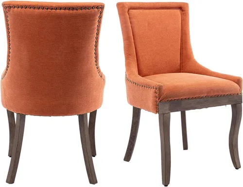 Miniatura 17 de Aoowow Juego de 2 sillas laterales tapizadas vintage de tela, sillas de madera maciza para cocina, comedor con cabezas de clavo, patas de madera