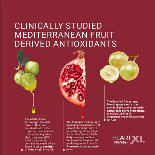 Miniatura 2 de HeartXL Advanced - Suplemento para la salud del corazón - Tres extractos antioxidantes mediterráneos clínicamente estudiados - Apoya la presión