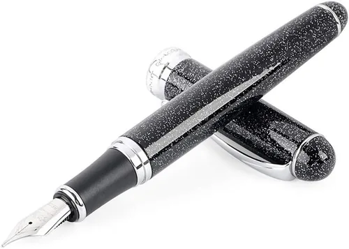 Pluma estilográfica negra con purpurina, recargable de 5.5 in x 0.5 in para hombres y mujeres, diario, caligrafía, bolígrafos de escritura suave