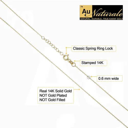 Miniatura 2 de Au Naturale Collar de cadena de oro amarillo de 14 quilates con corte de diamante con extensor (0.024 in, ajustable de 17 a 18 pulgadas), Metal,