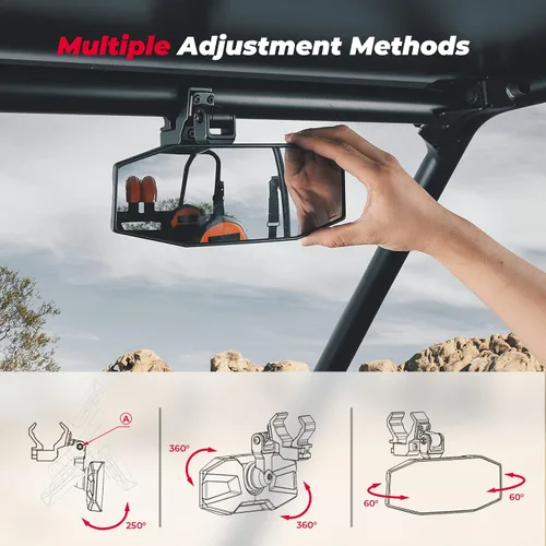Miniatura 3 de KEMIMOTO Espejo Central UTV, Abrazadera de Aluminio Ajustable Espejo Retrovisor UTV se Ajusta a Jaula Antivuelco de 1.5"-2" y Compatible con Polaris