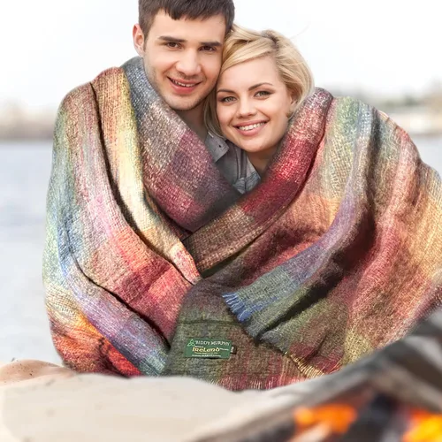 Miniatura 2 de Biddy Murphy Manta ultrasuave de mohair irlandés y lana, hecha en Irlanda, 54 x 72 pulgadas, multicolor a cuadros Cuadros multicolor apagados