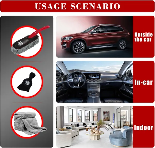 Miniatura 6 de Kit de Detalles de Coche RIDE KINGS - 3 Paquetes: Plumero de Coche, Cepillo de Limpieza Interior, Toallas de Microfibra Herramientas de Detalle