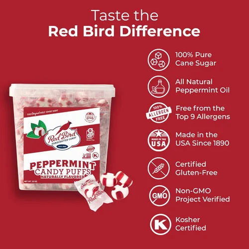 Miniatura 3 de Red Bird caramelos de menta blandos en puffs, caramelos de Navidad envueltos individualmente, perfectos para regalos de calcetín, tubo de 52 oz