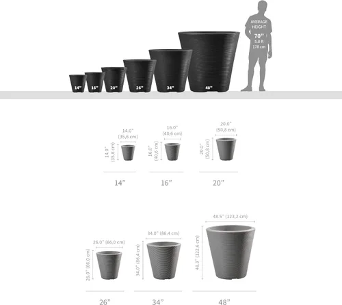 Miniatura 6 de Crescent Garden Madison Planter– Maceta resistente a la intemperie, doble pared para interiores y exteriores con orificio de drenaje, contenedor