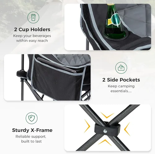 Miniatura 5 de Silla de campamento acolchada para 3 personas, sofá de campamento de gran tamaño, silla de campamento doble plegable resistente, sofá de dos plazas