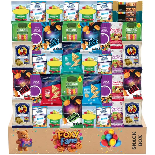 Foxy Fane Caja de aperitivos saludables sin gluten de 40 unidades – Paquete de regalo premium para vacaciones, Navidad y Año Nuevo lleno de papas