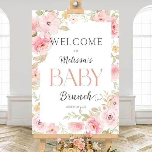 Miniatura 9 de Personalized It’s A Girl Baby Shower Welcome Sign, Custom Floral Girl Baby Shower Sign with Stand for Entryway Decor, Sweet Baby Shower Party Sign