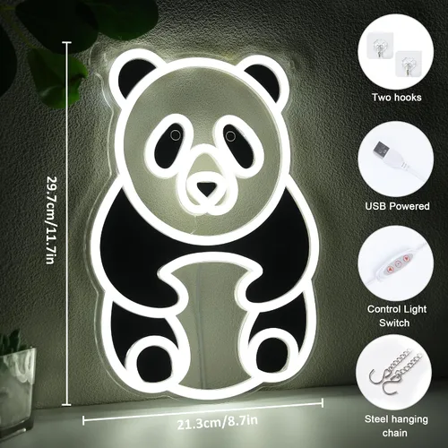 Miniatura 4 de YuanDian Letrero de neón de panda, luces de neón de animales para dormitorio, sala de estar, decoración de pared, regalos de fiesta de cumpleaños